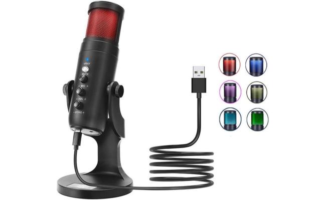 Jmary MC-PW9 Wired USB RGB Microphone for Recording - Black